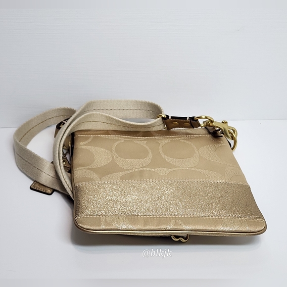 Coach Gold Metallic Signature C Crossbody *Cream/Gold* EUC - Picture 4 of 15
